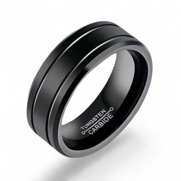 Mens Black Tungsten Carbide Wedding Band Size 9 - Picture 3 of 6